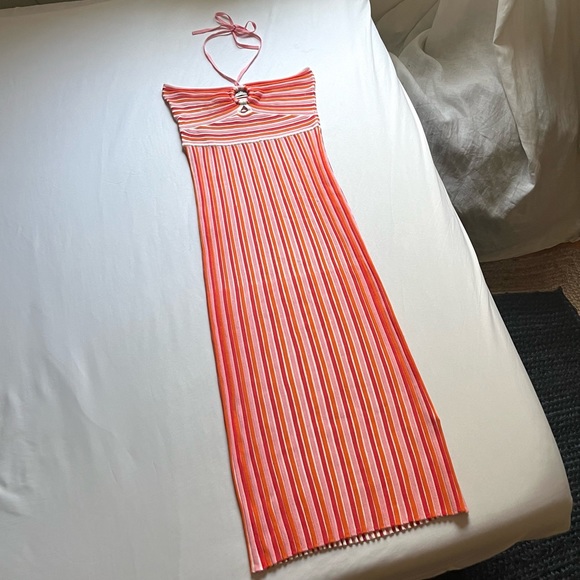 AMUR Dresses Amur Pink Orange Knit Halter Neck Sleeveless Bodycon